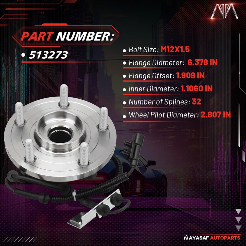 MAYASAF 513273 Front Wheel Hub & Bearing 5 Lugs w/ABS Fit 2008-14 Town & Country, 08-14 for Dodge Grand Caravan, 2009-14 for Volkswagen Routan - Image 3